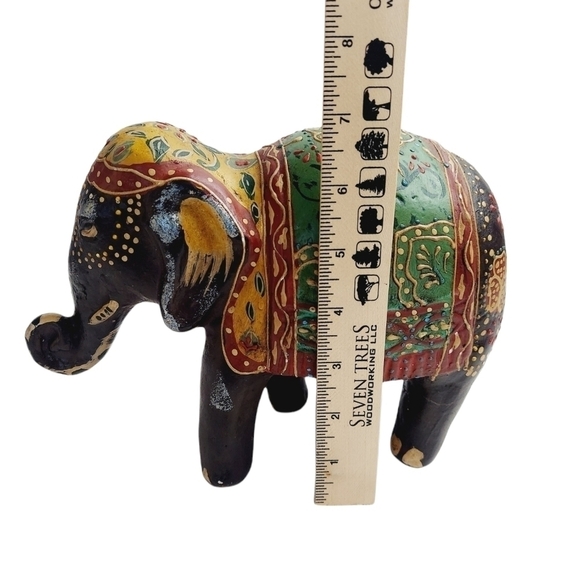 Elephant Resin Statue Exotic Black Multicolor 7" by 10" - Picture 6 of 11
